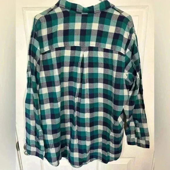 Wrangler Wrancher Shirt Teal/Navy/Cream Plaid Flannel Button Down Shirt. Size XL - Picture 8 of 12